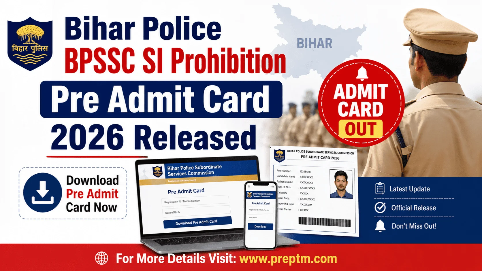 Bihar Police BPSSC SI Prohibition Pre Admit Card 2026 Out